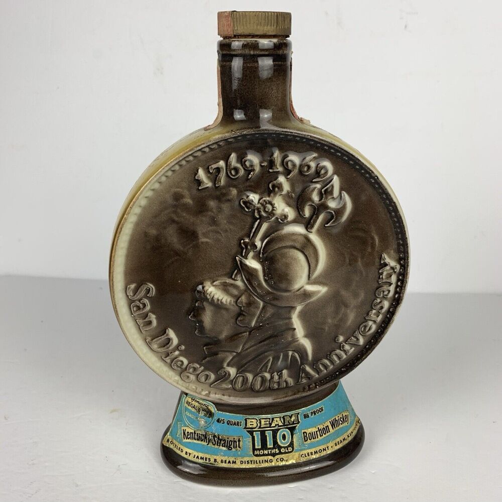 Jim Beam Bourbon 10" Whiskey‎ Bottle San Diego 200th Anniversary 1968 Vintage